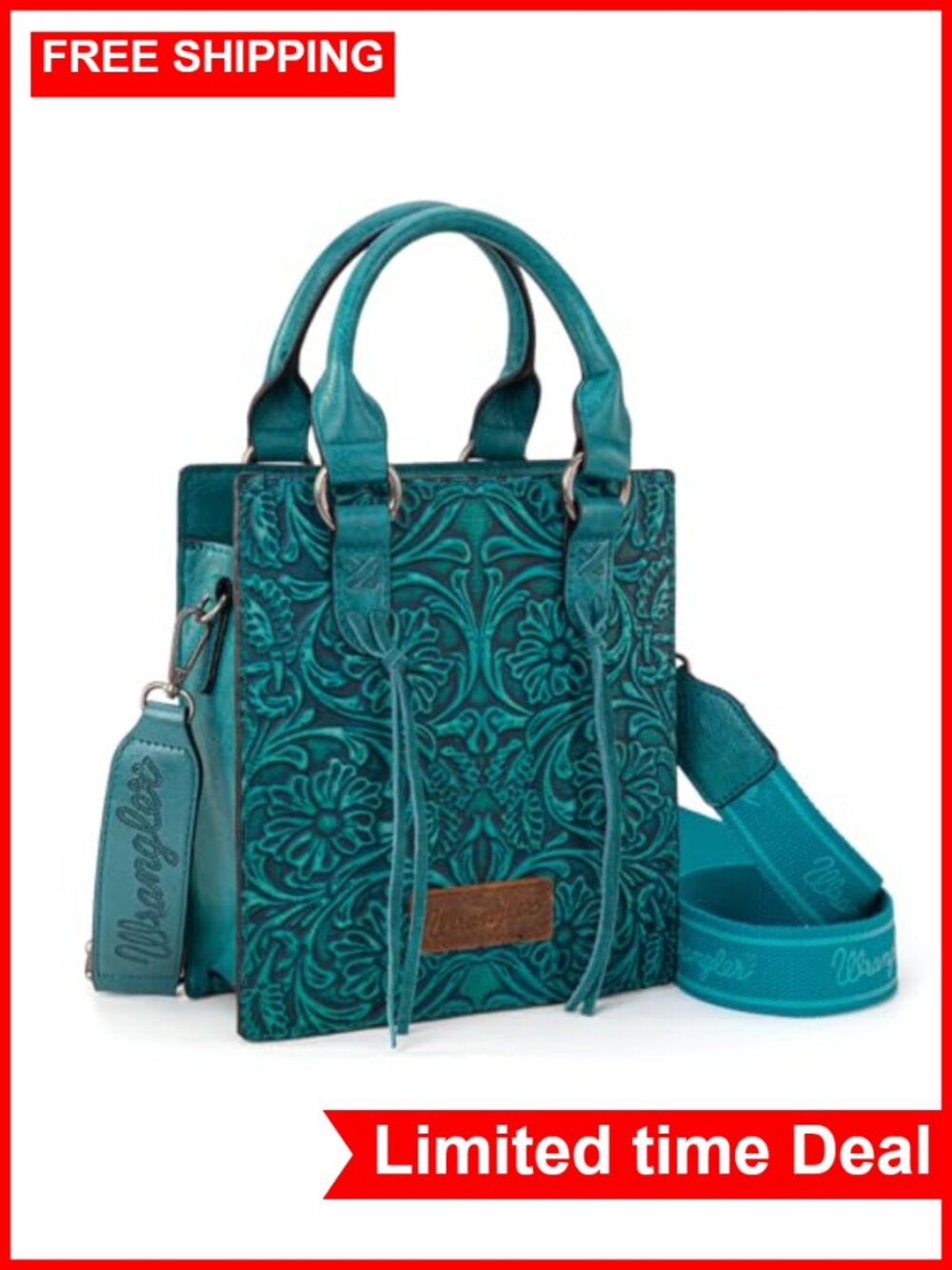 Wrangler Embossed Tooling Fringe Crossbody Purse Western Mini Tote